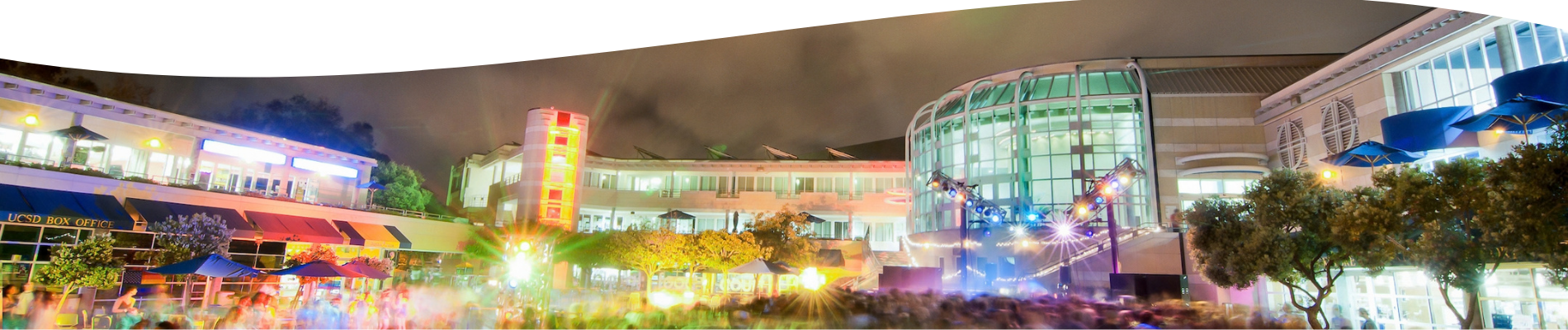 A building lit up at night