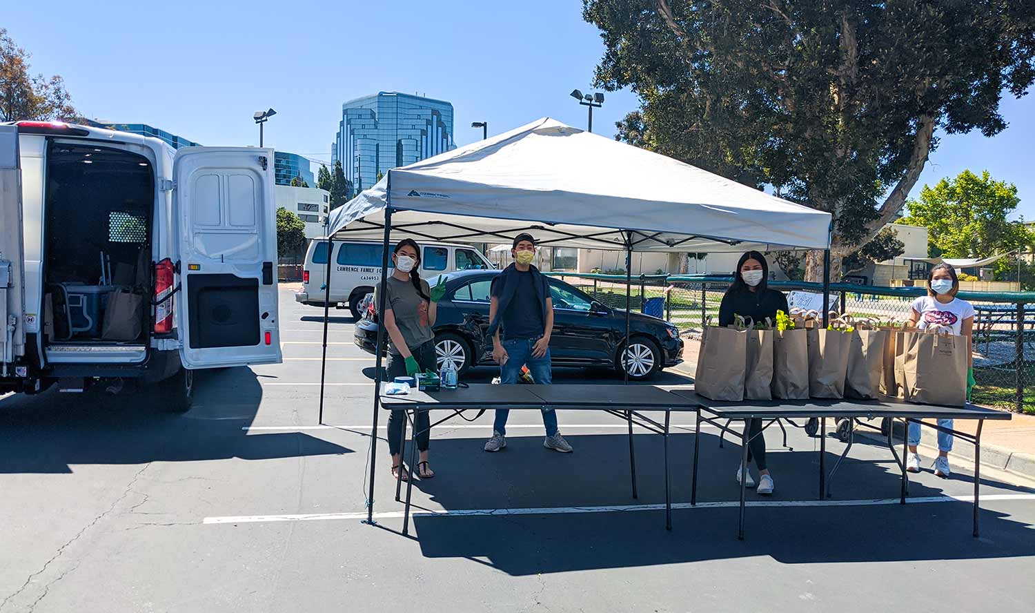 volunteers at a mobile food pantry