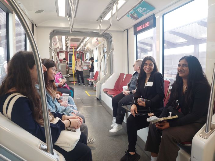 Students riding trolley