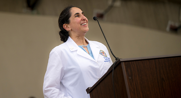 Dr. Simerjot Jassal delivers remarks at the White Coat Ceremony.