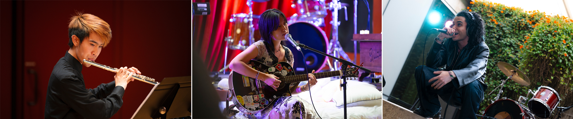 Three images of students performing at the 2025 Arcades Music Festival