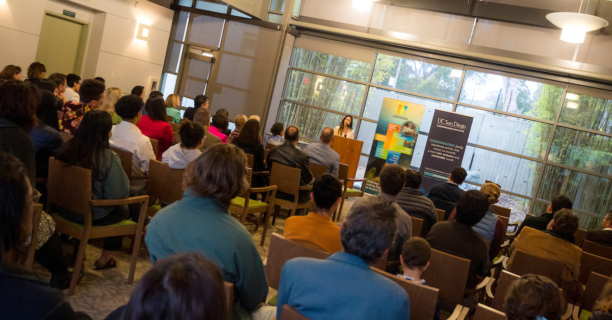 Crowd listening at Changemaker Showcase