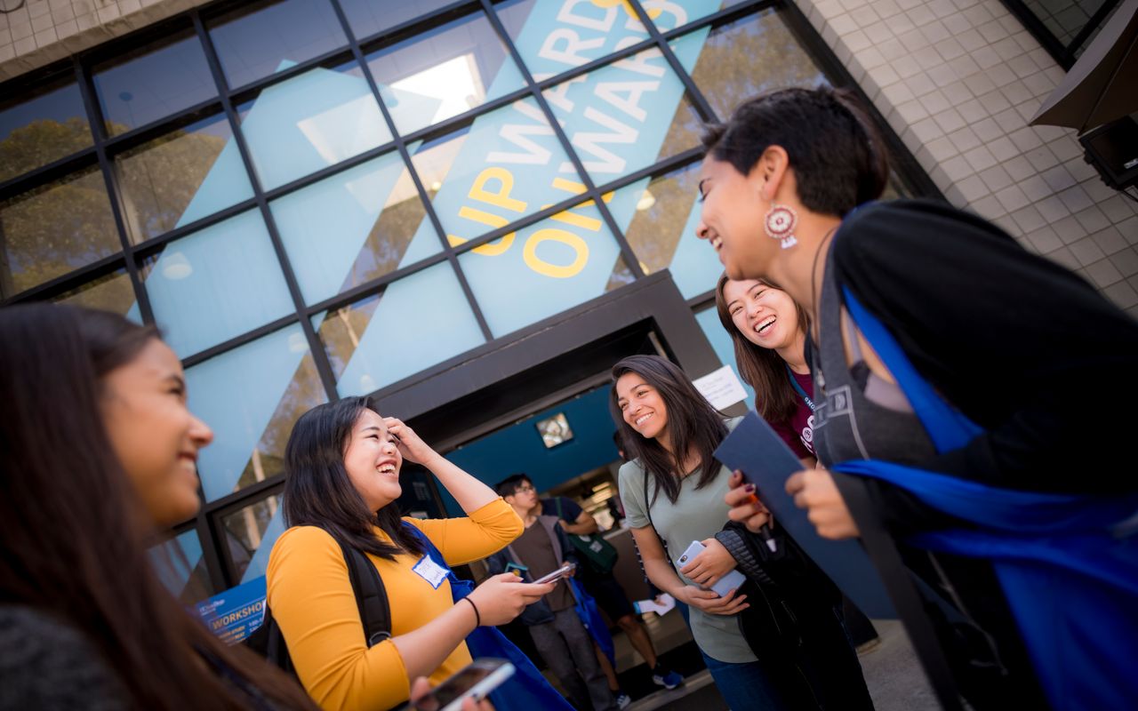 Students pictured in front of the Career Center at UC San Diego.