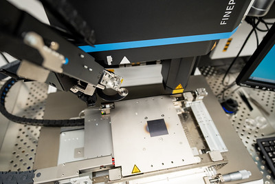 A semiconductor panel sitting on a lab bench