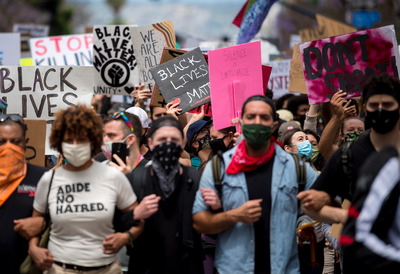 Participants march as part of a Black Lives Matter protest. Photo by Erik Jepsen/University Communications.