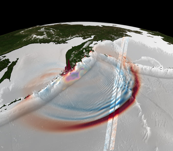 Tsunami modeling with two parallel lines extending across the image