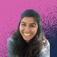 Anahitta Khosraviani against a pink and blue background