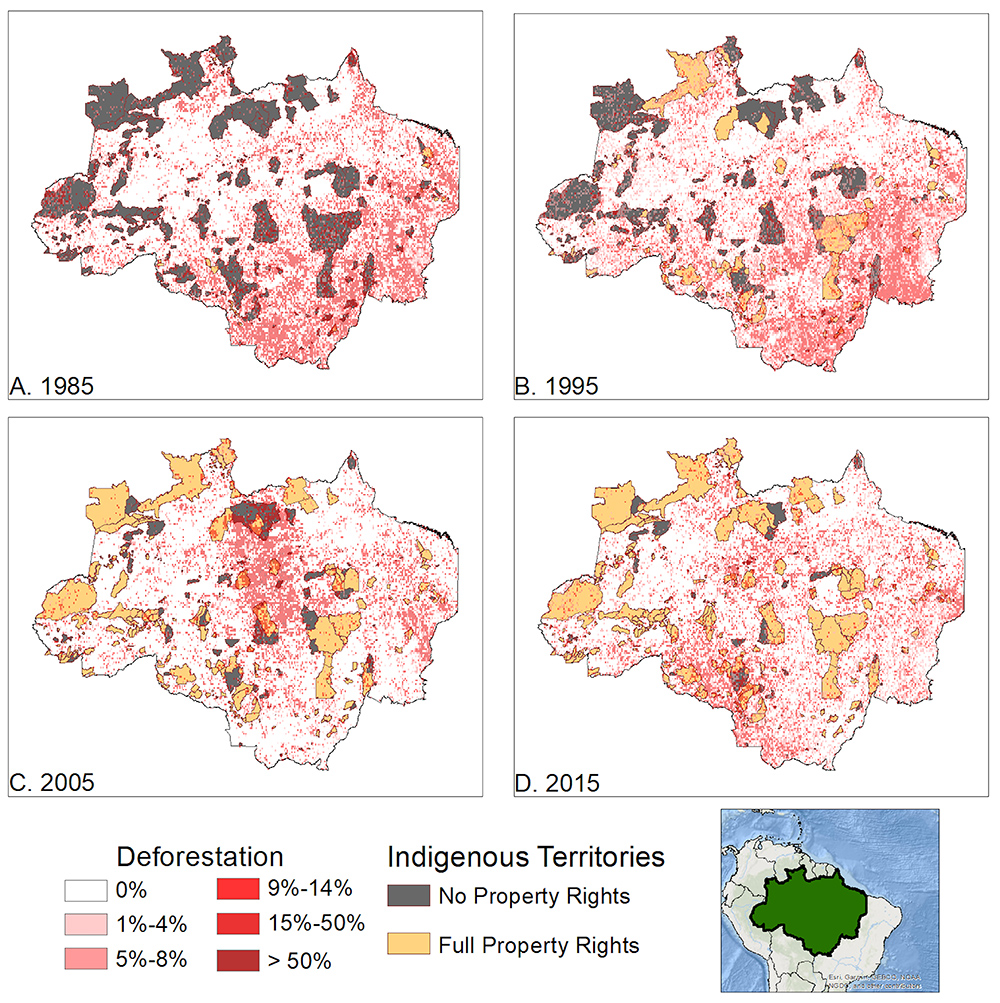 Map of indigenous territories and deforestation