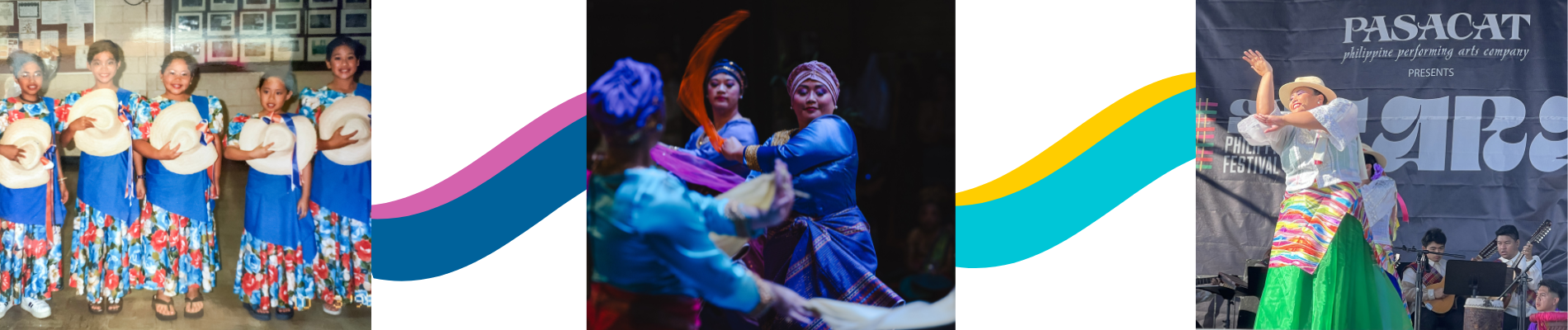 Three photos of Chelsea Largoza performing traditional Filipino dance