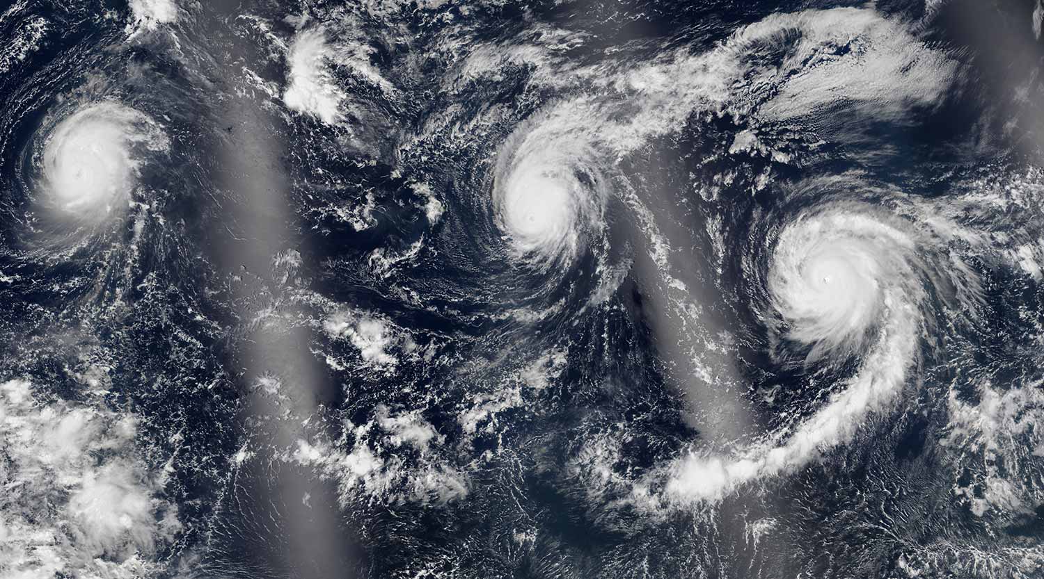 Image:For the first time in recorded history, three category-4 hurricanes formed in the Pacific Ocean in August. Photo: NASA Earth Observatory
