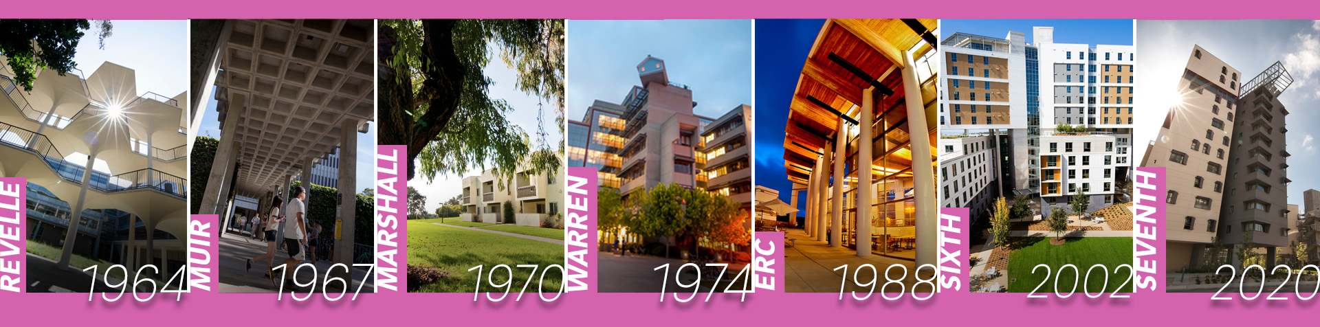 Collage of UC San Diego's existing seven colleges