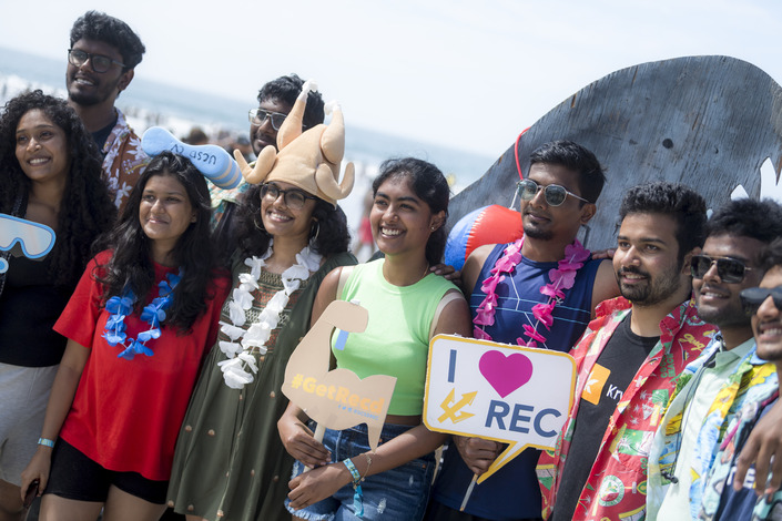 Students gather on the sand for UC San Diego's Meet the Beach.