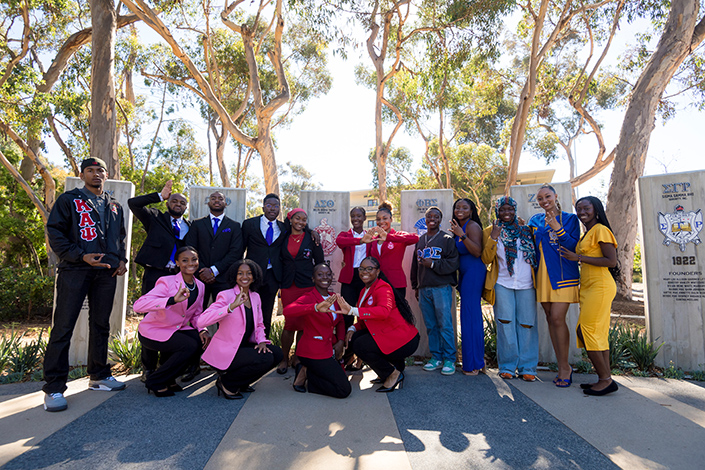 Group photo of current NPHC sorority and fraternity members