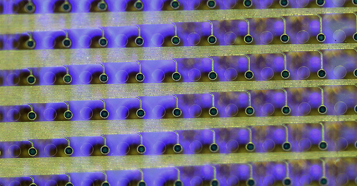 Photos of LEDs on an electrode grid 
