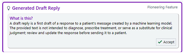 Screenshot of MyChart Generated Draft Reply