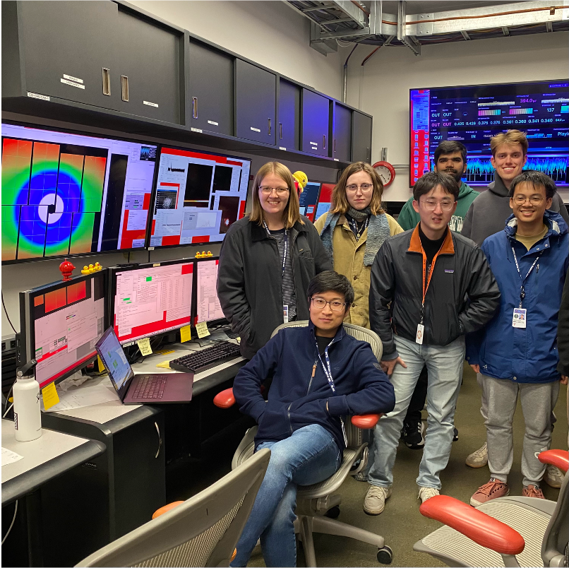 Haiwang Yong and his research group in a control room with monitors