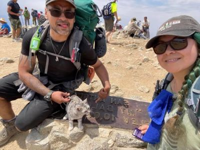 Rios with Lumi and Luis at the peak of Mount Baldy
