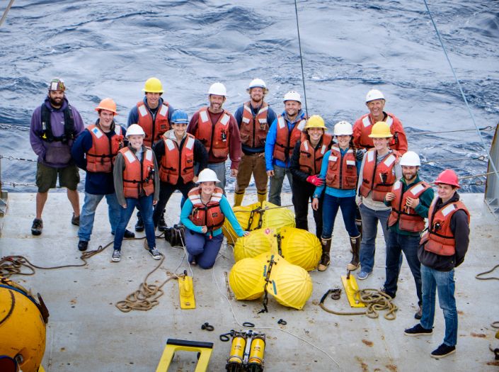 Matthew Alford and his research team at sea to deploy deep sea devices