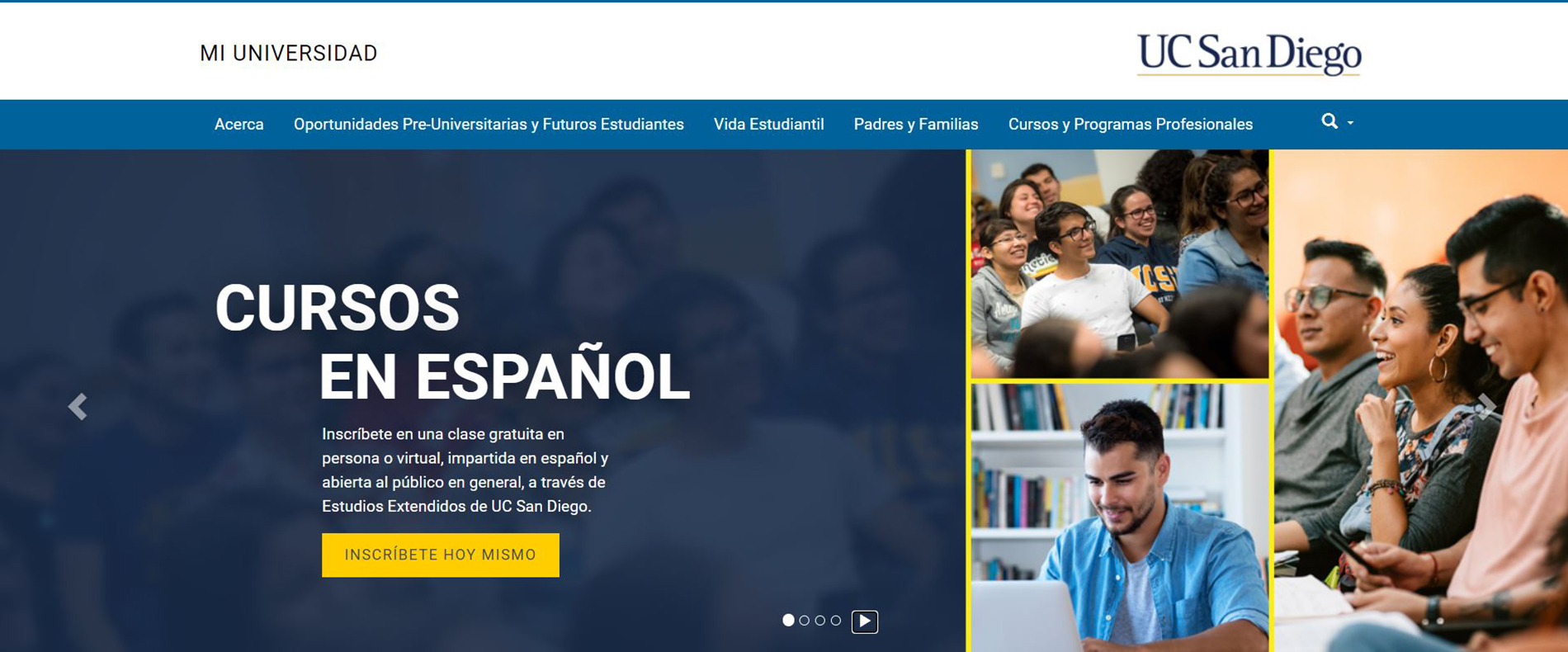 Captura de pantalla de la nueva página web de Mi Universidad