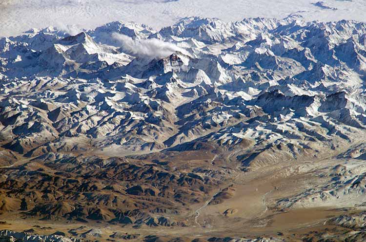 Image:  photograph of the Himalaya mountain range taken by astronauts on board the International Space Station