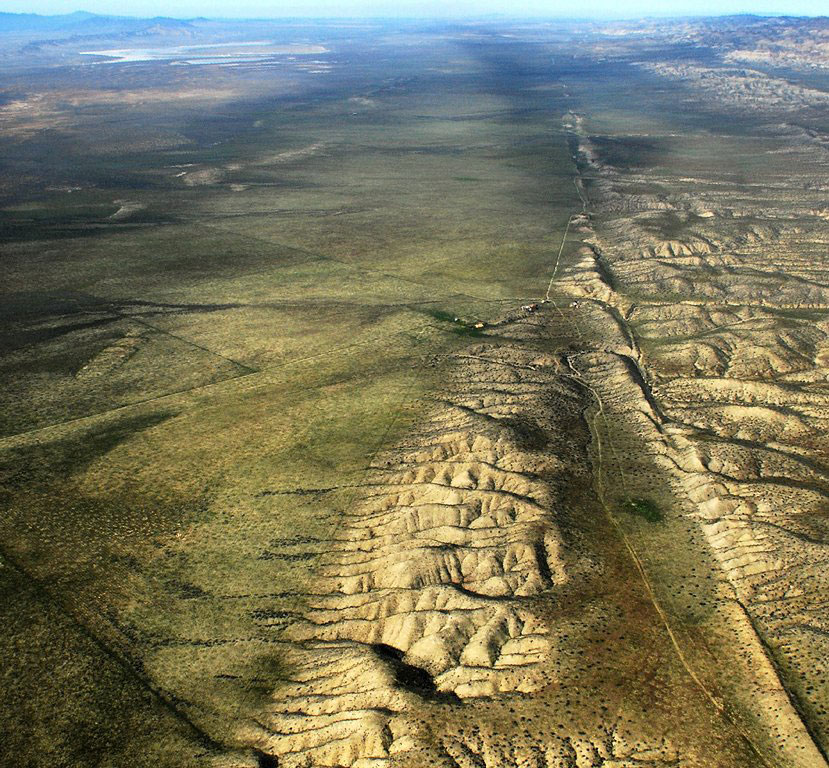 Aerial photo of San Andreas Fault looking northwest onto the Carrizo Plain