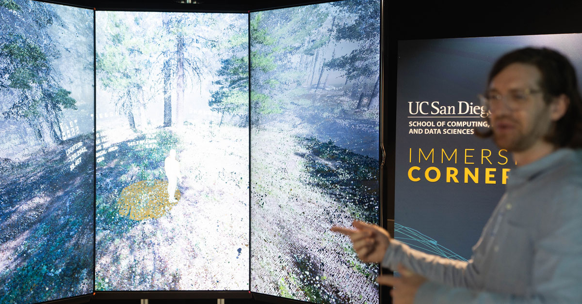 Single presenter demonstrating tiled display.