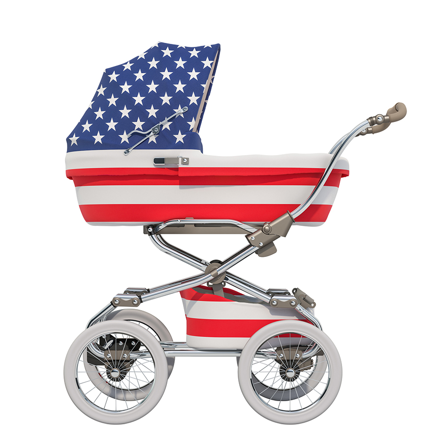 Baby stroller with pattern of American flag 