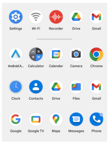 Picture of a phone's app launcher