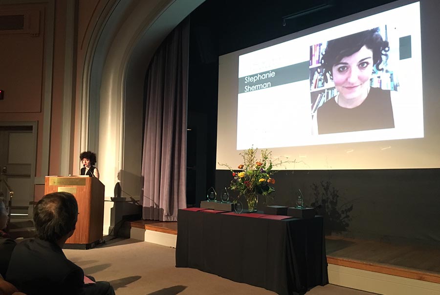 Image: Stephanie Sherman accepting the President’s Award for Art & Activism at the National Museum of Women in the Arts