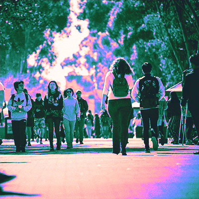 Students walking through campus