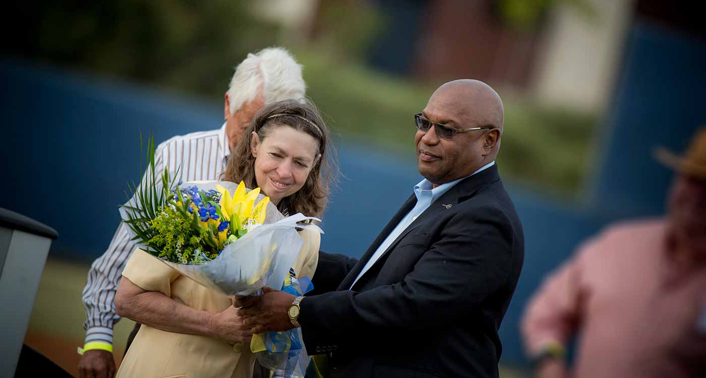 Image: The baseball clubhouse is named in honor of Chancellor Emeritus Marye Anne Fox