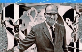 Black and white photo of Sir Arthur C. Clarke.