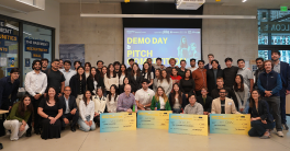 The crowd gathers together to celebrate the pitch competition winners for 2024.