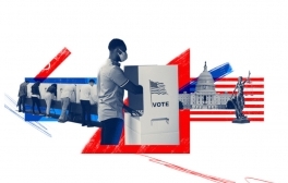 Graphic of voters at voting booths