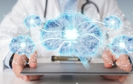 Doctor creating artificial intelligence interface 3D rendering