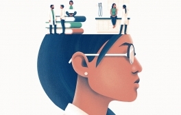 illustration of woman with graphics on top of head
