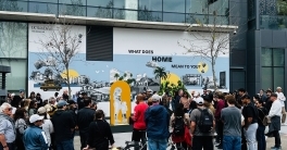 A photo of a statues from the piece in front of UC San Diego Park & Market.