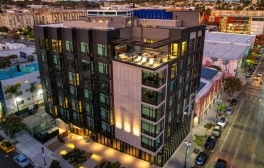 Drone shot of Framework apartment building in San Diego, CA. 