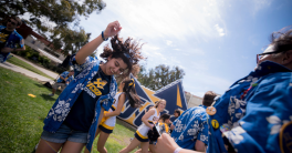 Student dancing at the Triton Tailgate event.
