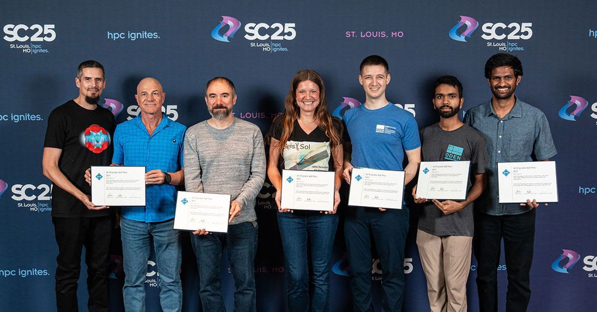 Research team poses with Association for Computing Machinery (ACM) Gordon Bell Prize certificates