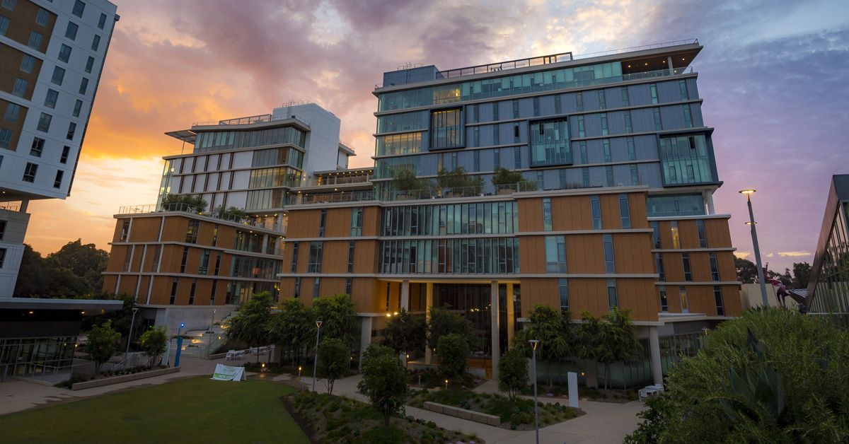 School of Arts and Humanities Building at sunset