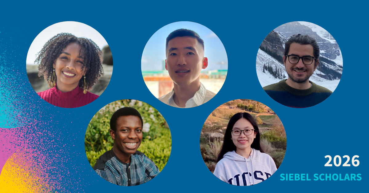 Five engineering graduate students who were selected as Siebel Scholars