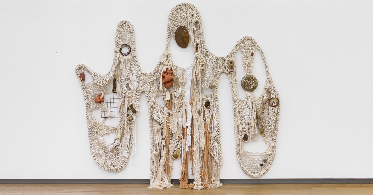 A monumental ceramic textile piece by Tanya Aguiñiga