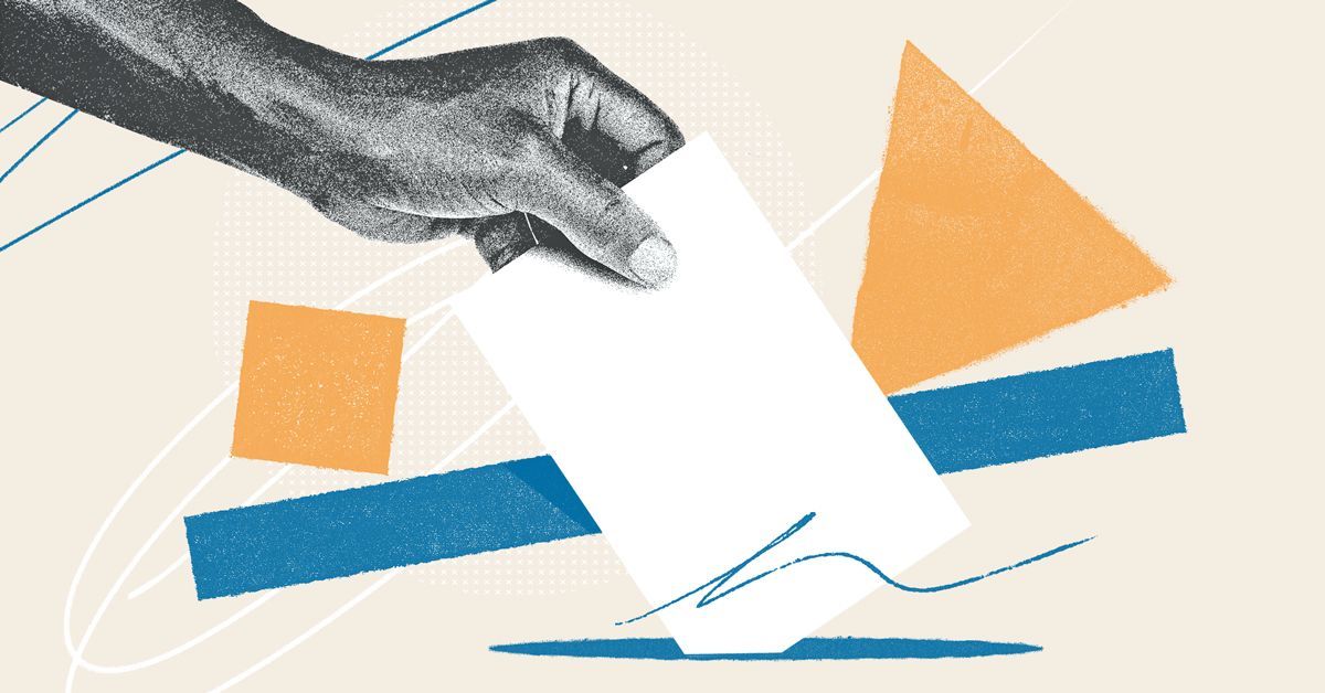 Illustration of hand putting ballot in box