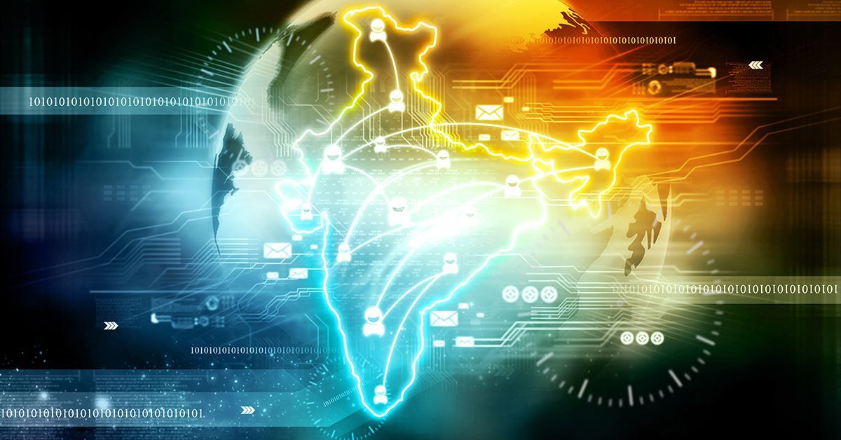 Drawing of India representing trade around the world.