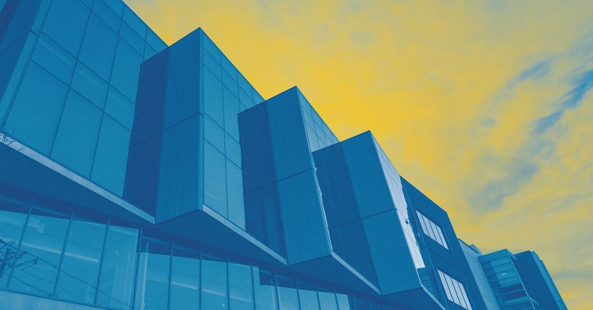 A stylized depiction of a building exterior