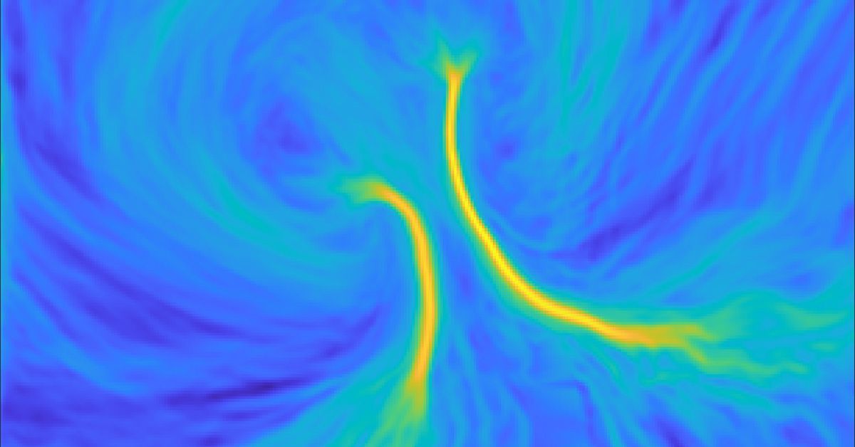 Blue and yellow swirls show embryonic development of chick embryos.