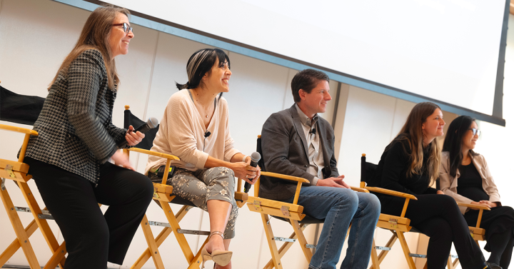 Vice Chancellor for Research and Innovation, Corinne Peek-Asa, and panelists, Tara Davidi, David Danks, Alice Gabriel and Sally Baxter