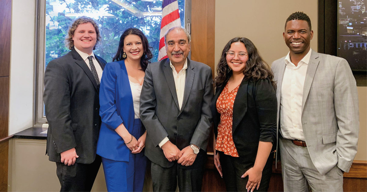 Group photos includes Eric Jordahl, Melody Gonzales, Chancellor Pradeep K. Khosla, Mayra Mendiola and Gentry Patrick, PhD.