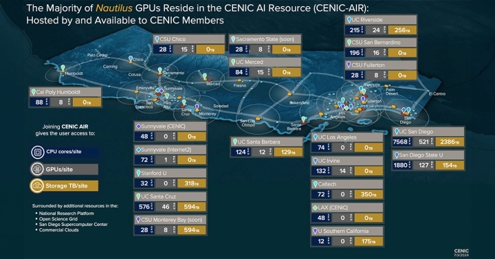 Map of California academic institutions that provide CENIC AIR resources.